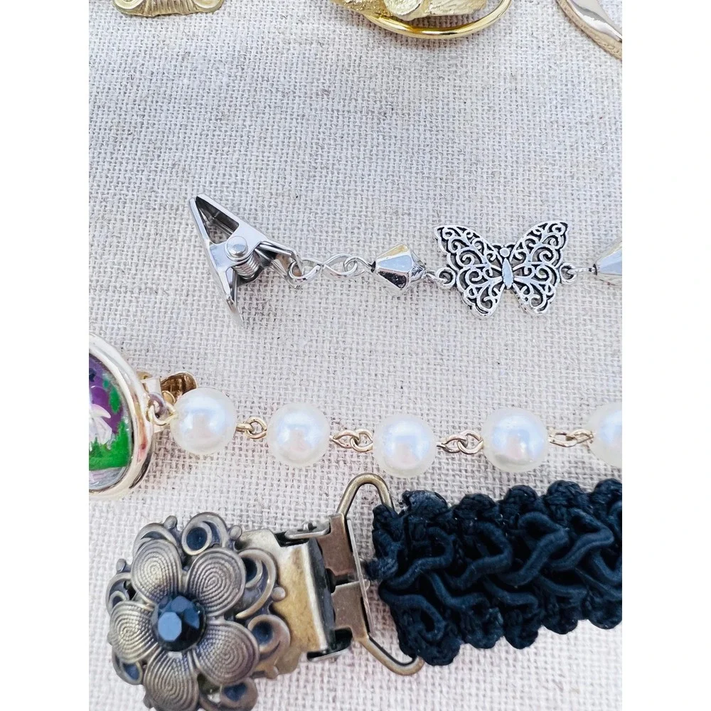 Vintage Gold & Silver Tone Scarf Slide Clip Panda Flamingo Sweater Lot of 23